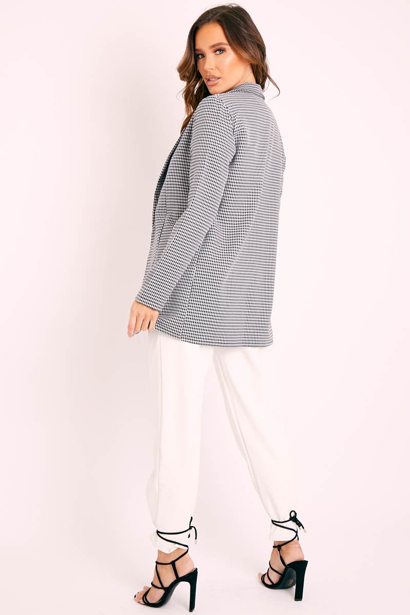 Black Houndstooth Single Breasted Blazer - Bellah-Blazers