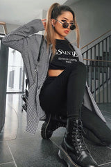 Black Houndstooth Single Breasted Blazer - Bellah-Blazers