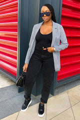 Black Houndstooth Single Breasted Blazer - Bellah-Blazers