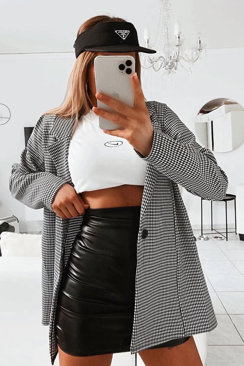 Black Houndstooth Single Breasted Blazer - Bellah-Blazers