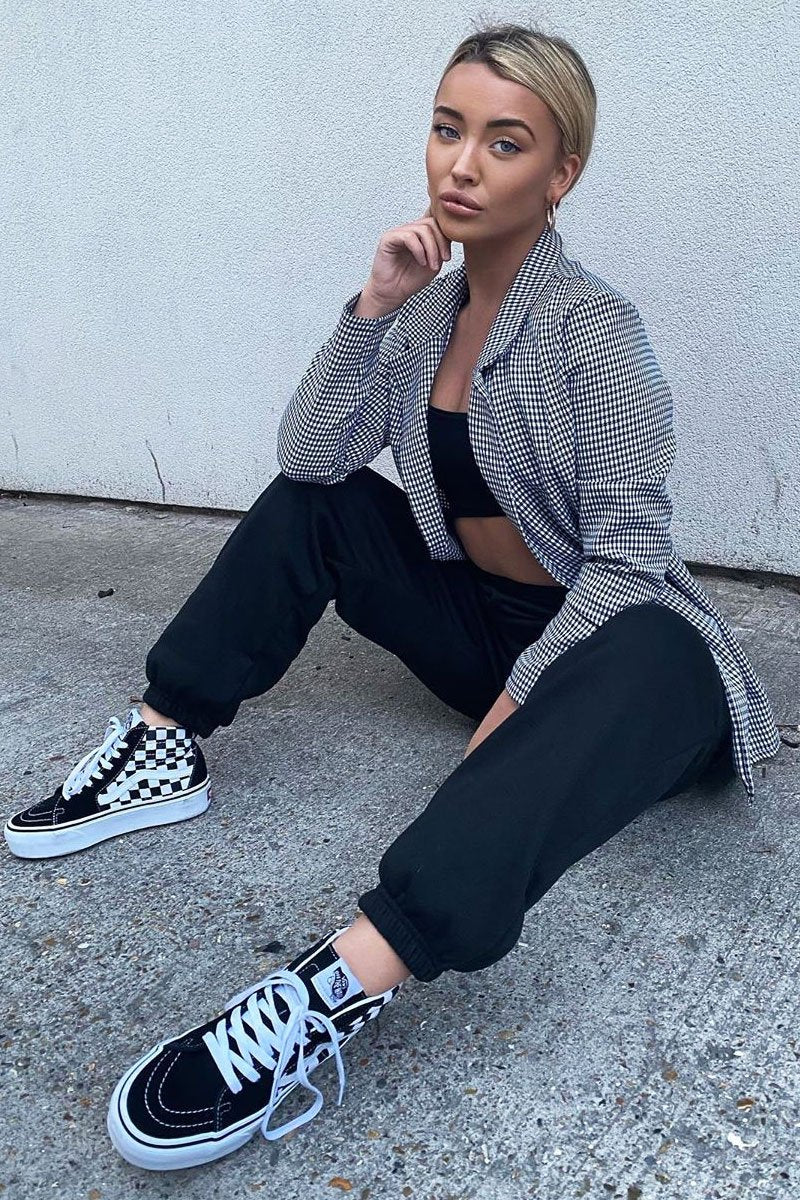 Black Houndstooth Single Breasted Blazer - Bellah-Blazers