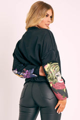 Black Illustration Graphic Print Sweatshirt - Cammie-Jumper