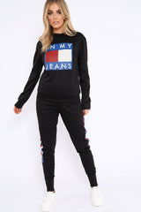 Black In My Jeans Loungewear Set - Vyolet-Loungewear