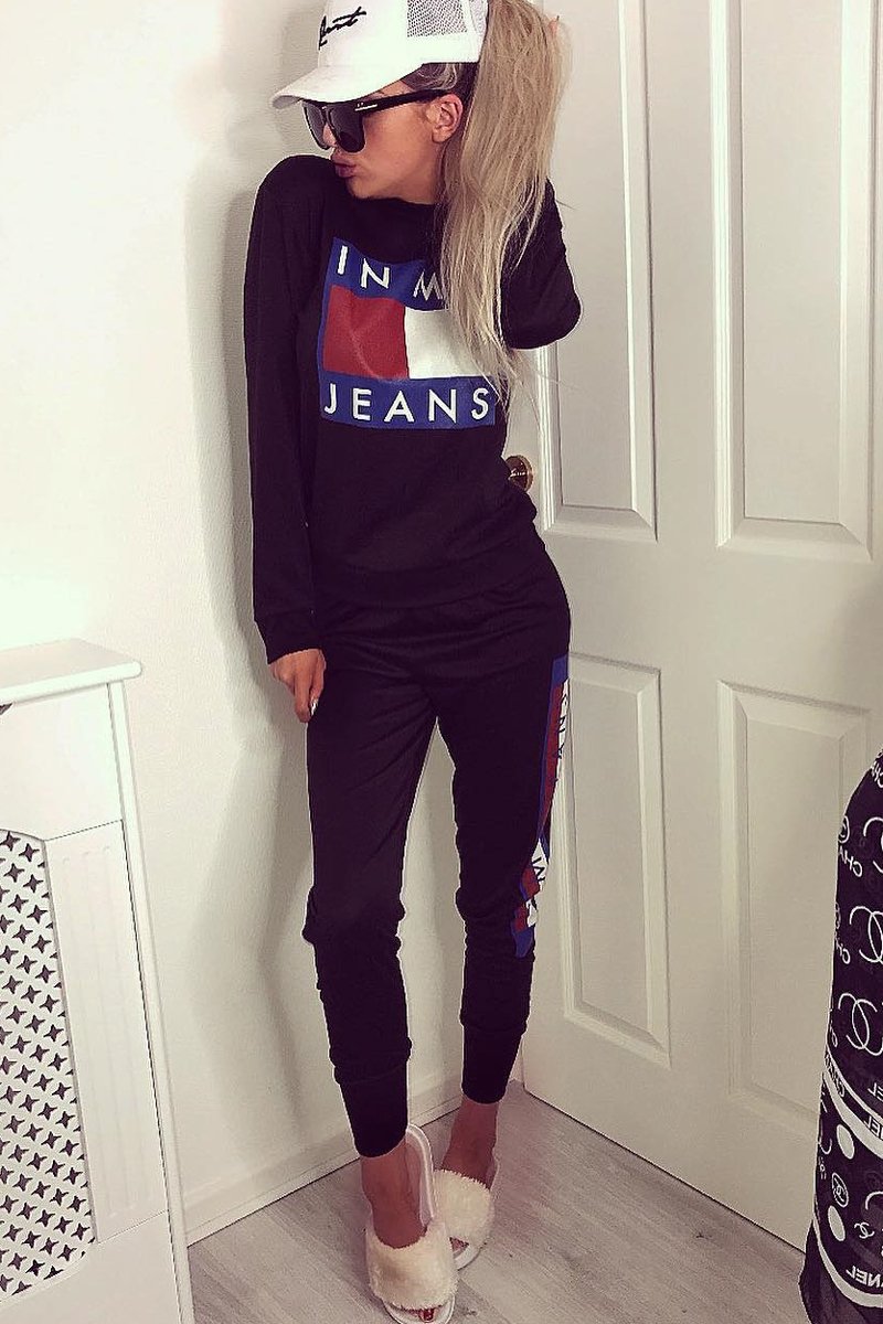 Black In My Jeans Loungewear Set - Vyolet-Loungewear