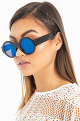 Black Iridescent Lens Round Frame Sunglasses - Teia-Sunglasses