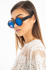 Black Iridescent Lens Round Frame Sunglasses - Teia-Sunglasses