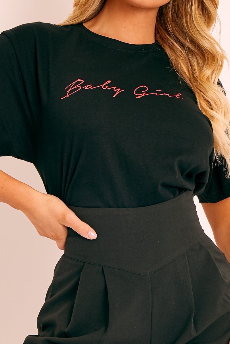 Black Italic Baby Girl Slogan T-shirt - Gracey-T-shirt