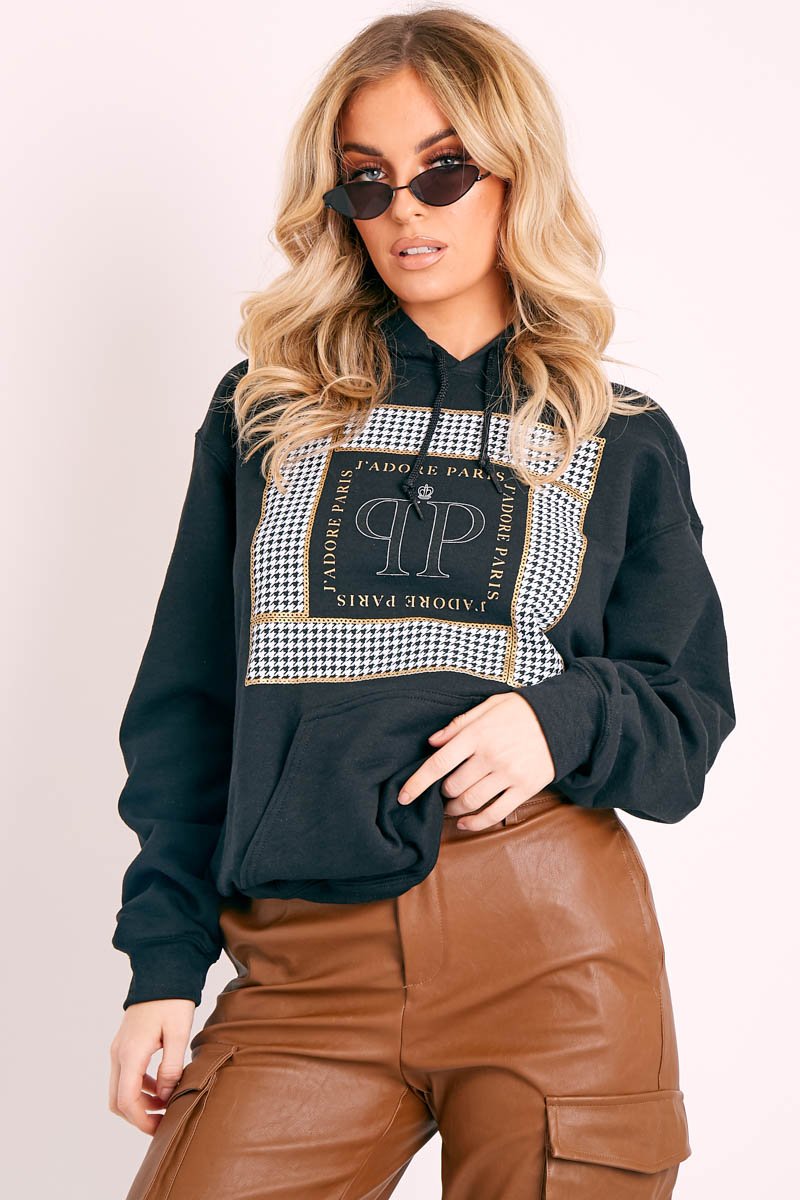 Black J'adore Paris Printed Hoodie - Yalena-Hoodies