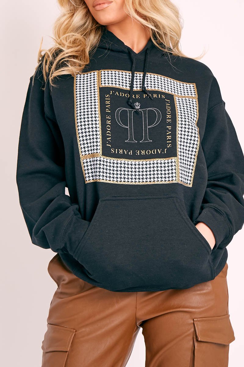 Black J'adore Paris Printed Hoodie - Yalena-Hoodies