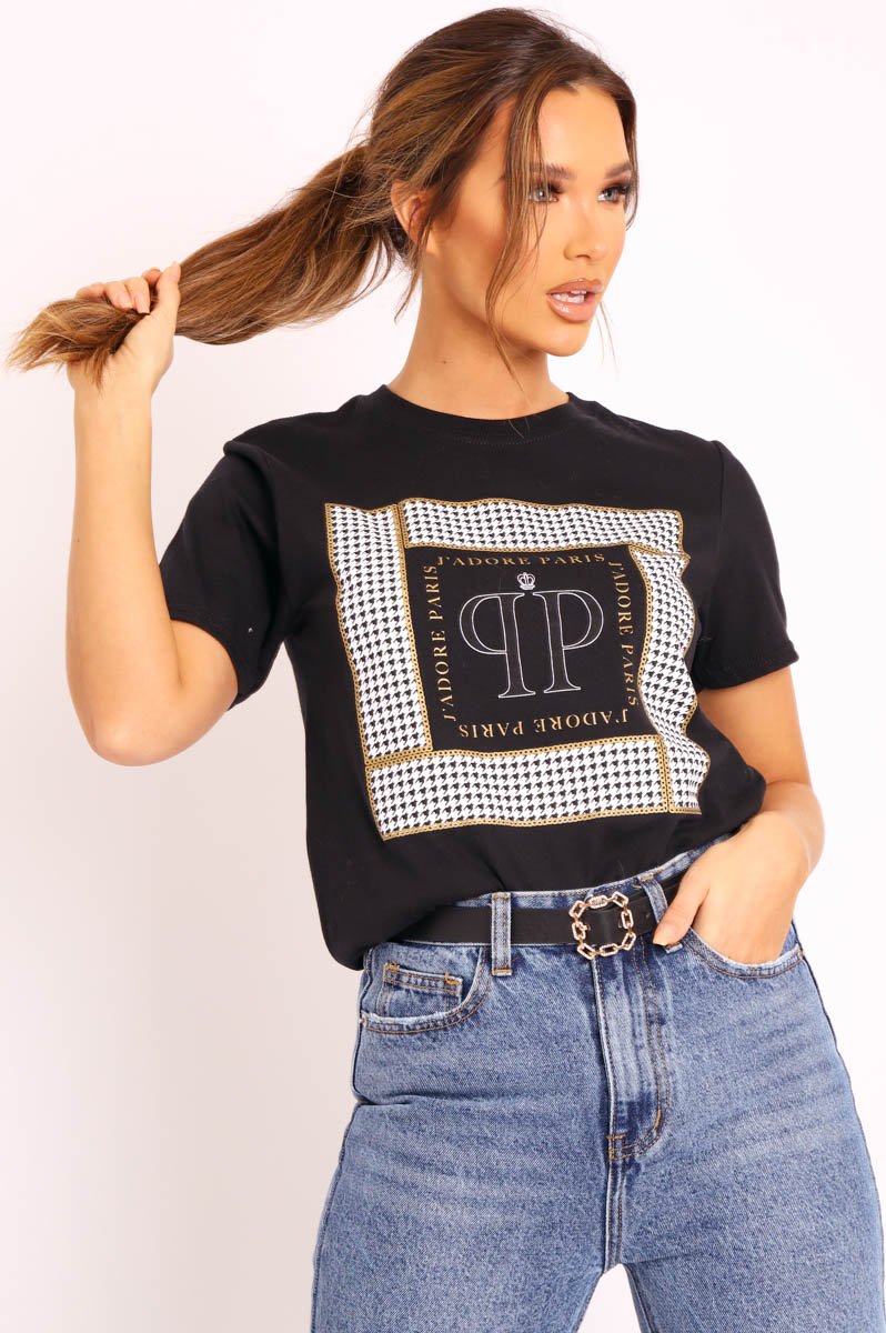 Black J'adore Paris Printed T-shirt - Mavi-T-shirt