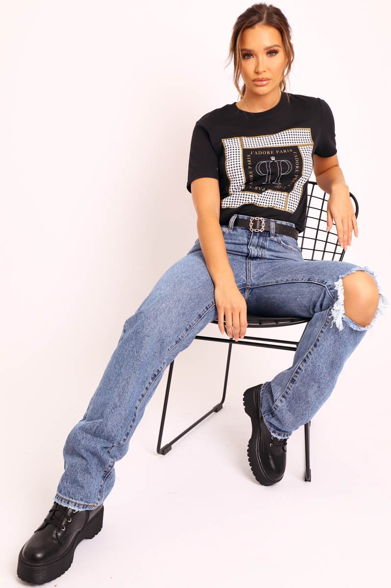 Black J'adore Paris Printed T-shirt - Mavi-T-shirt