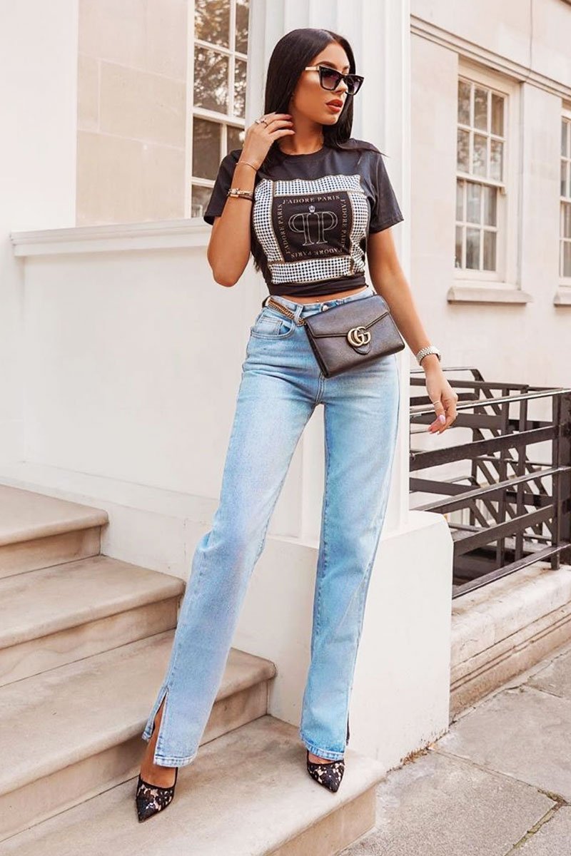 Black J'adore Paris Printed T-shirt - Mavi-T-shirt