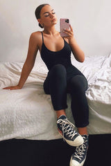 Black Jersey Scoop Neck Jumpsuit - Kadia-Jumpsuits