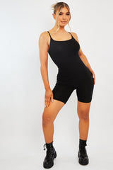 Black Jersey Scoop Neck Unitard - Patsy-Playsuits