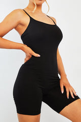 Black Jersey Scoop Neck Unitard - Patsy-Playsuits