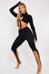 Black Jersey Stirrup Cycling Shorts - Maylee-Shorts