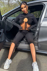 Black Jersey Stirrup Cycling Shorts - Maylee-Shorts