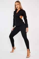 Black Jersey Stirrup Leggings - Diara-Leggings