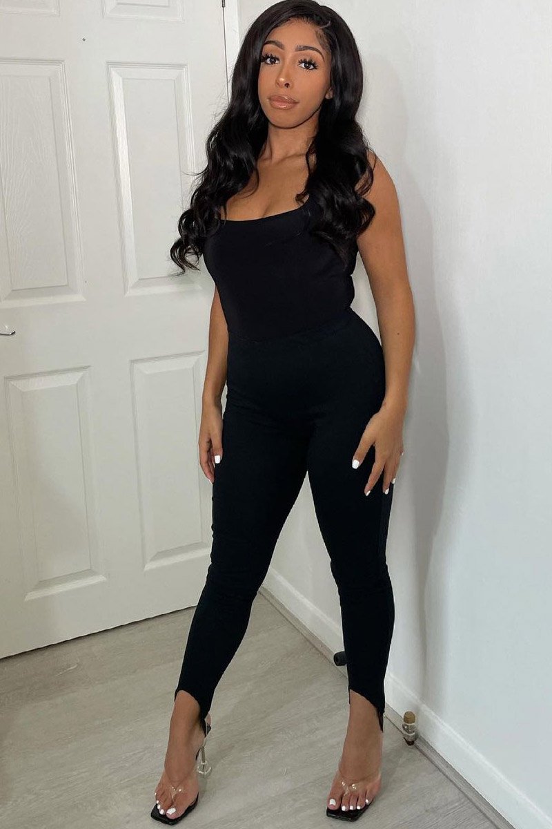 Black Jersey Stirrup Leggings - Diara-Leggings