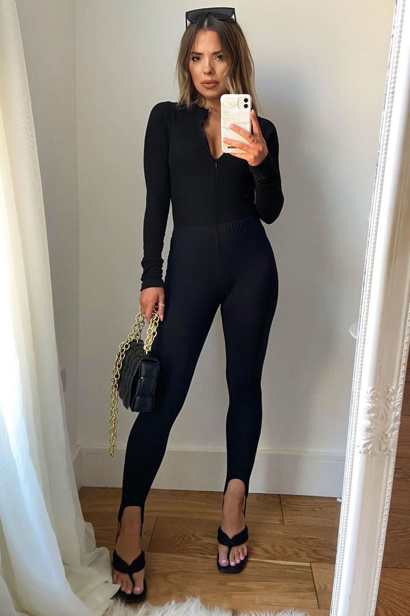 Black Jersey Stirrup Leggings - Diara-Leggings