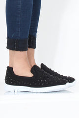 Black Jewel Slip On Trainers - Leya-Trainers