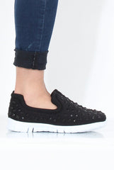 Black Jewel Slip On Trainers - Leya-Trainers