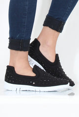 Black Jewel Slip On Trainers - Leya-Trainers