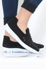Black Jewel Slip On Trainers - Leya-Trainers