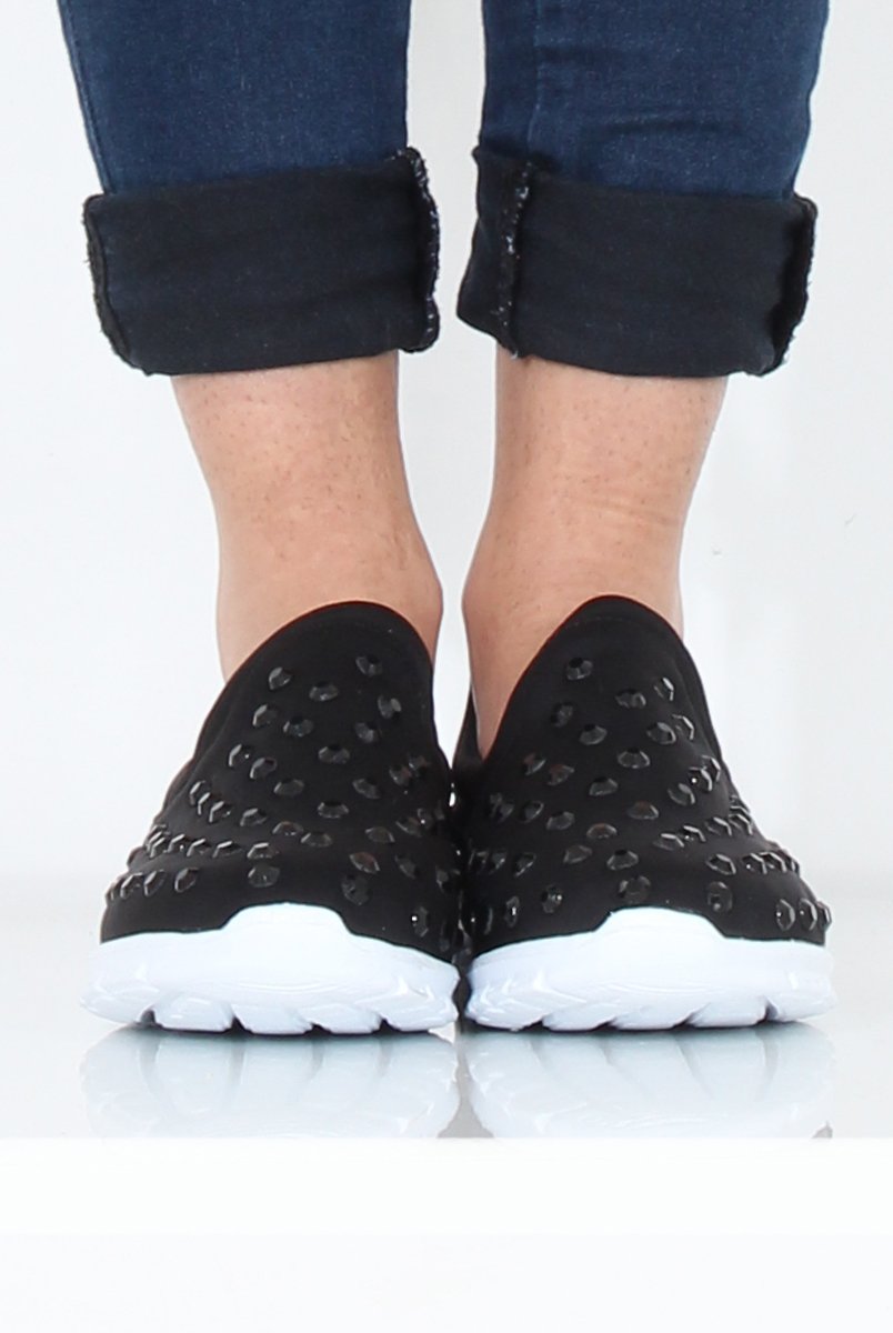 Black Jewel Slip On Trainers - Leya-Trainers
