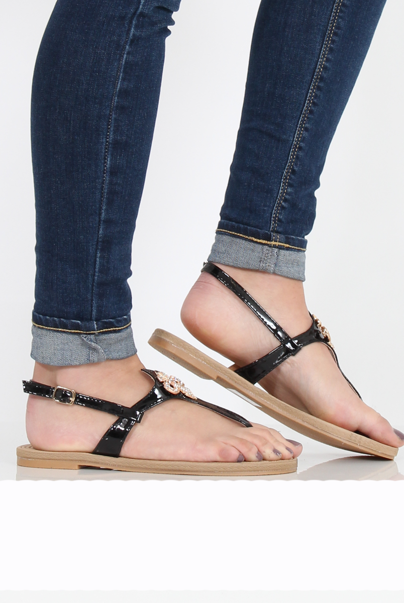 Black Jewelled Sandals - Shilpa-Sandals