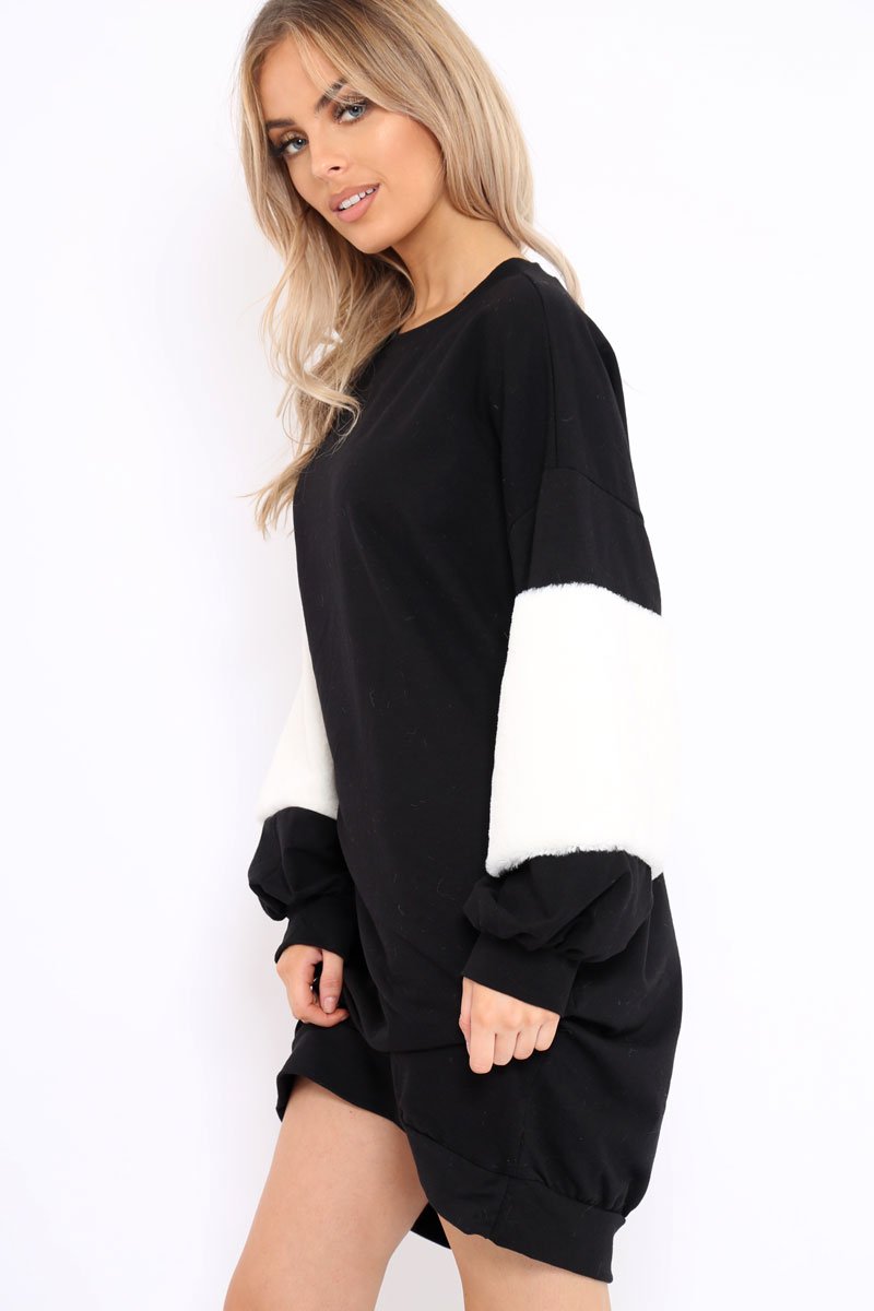 Black Jumper Dress with Fur Sleeves - Paris-Dresses