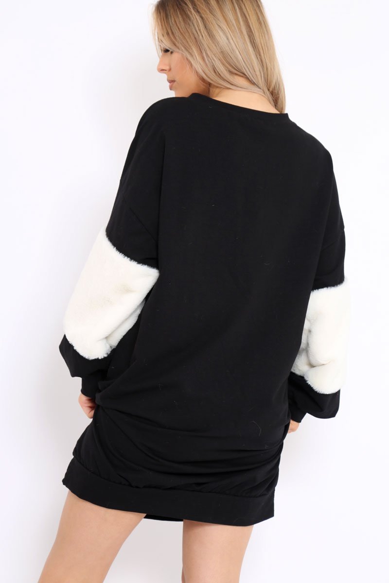 Black Jumper Dress with Fur Sleeves - Paris-Dresses