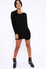 Black Jumper Dress with Twist Knit Detail - Antonia-Dresses