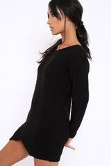 Black Jumper Dress with Twist Knit Detail - Antonia-Dresses