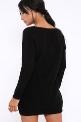 Black Jumper Dress with Twist Knit Detail - Antonia-Dresses