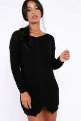 Black Jumper Dress with Twist Knit Detail - Antonia-Dresses