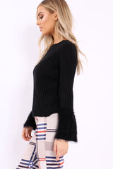 Black Jumper with Fluffy Cuffs - Maizey-Jumper