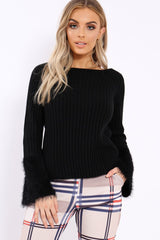 Black Jumper with Fluffy Cuffs - Maizey-Jumper