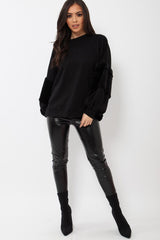Black Jumper with Fur Sleeves - Stephanie-Jumper