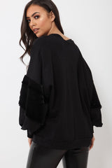 Black Jumper with Fur Sleeves - Stephanie-Jumper