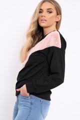 Black Jumper with Fur and Pearl Front - Annita-Jumper