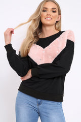 Black Jumper with Fur and Pearl Front - Annita-Jumper