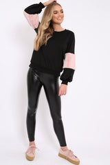 Black Jumper with Fur and Pearl Sleeves - Izabella-Jumper