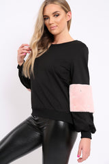 Black Jumper with Fur and Pearl Sleeves - Izabella-Jumper