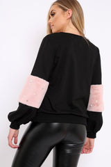 Black Jumper with Fur and Pearl Sleeves - Izabella-Jumper