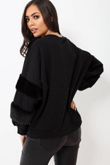 Black Jumper with Fur on Front and Sleeves - Mercedes-Jumper