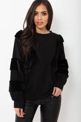 Black Jumper with Fur on Front and Sleeves - Mercedes-Jumper