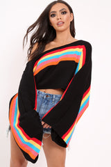 Black Jumper with Stripe Rainbow Middle Jumper - Dasie-Jumper