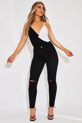 Black Knee Rip Stretch Denim Jeggings - Burnie-Jeans