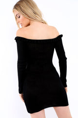 Black Knit Bardot Midi Dress - Brianna-Dresses